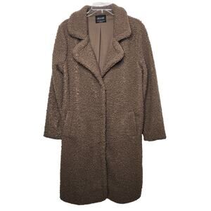 Stoosh Curly Coat Medium Brown Teddy Bear Lightweight Sherpa Snap Knee Length